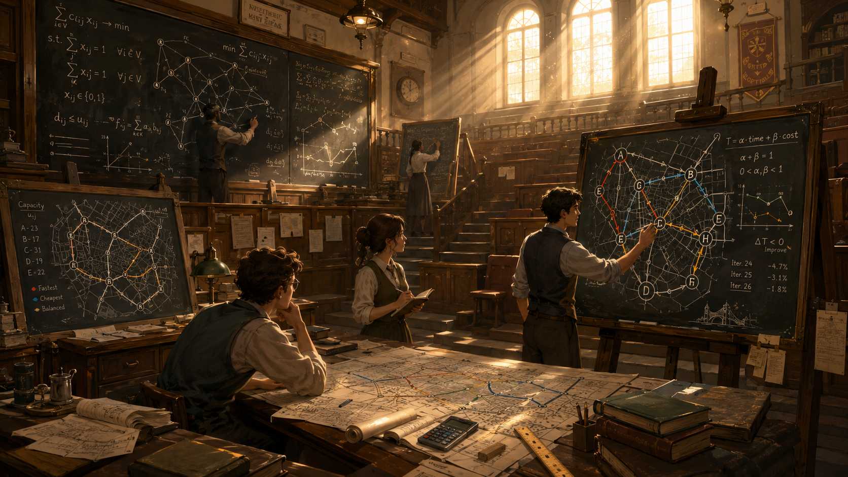 A route optimisation workshop with route maps and mathematical models
